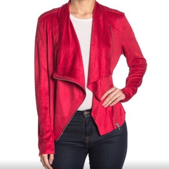 Blank NYC Jackets & Blazers - NWT BLANK NYC RED VEGAN FAUX LEATHER DRAPED ASYMMETRICAL MOTO STYLE JACKET